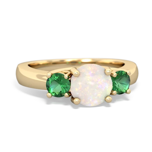 Opal Genuine Opal with Lab Created Emerald and  Three Stone Trellis ring Ring
