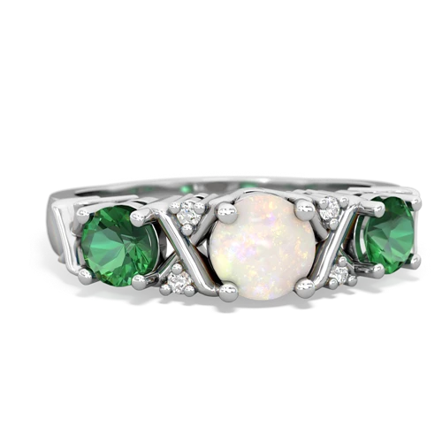 Opal Genuine Opal with Lab Created Emerald and  Hugs and Kisses ring Ring