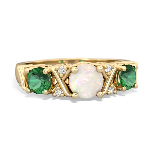 Opal Genuine Opal with Lab Created Emerald and Lab Created Pink Sapphire Hugs and Kisses ring Ring