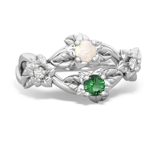Opal Genuine Opal with Lab Created Emerald Sparkling Bouquet ring Ring