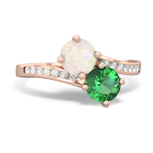 opal-lab emerald two stone channel ring
