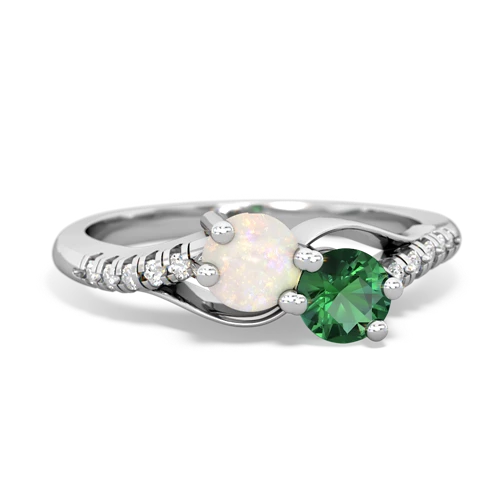 Opal Genuine Opal with Lab Created Emerald Two Stone Infinity ring Ring