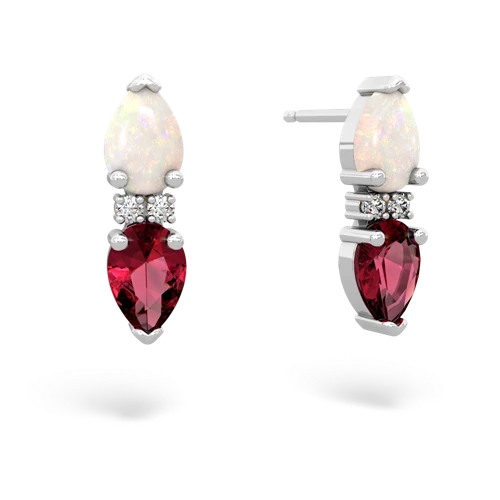 opal-lab ruby bowtie earrings