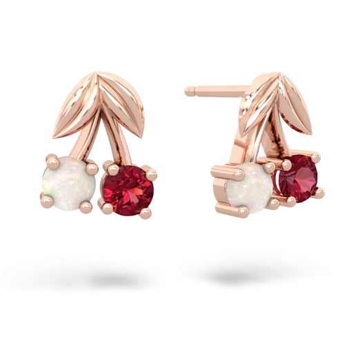 opal-lab ruby cherries earrings