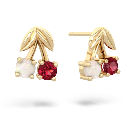 opal-lab ruby cherries earrings