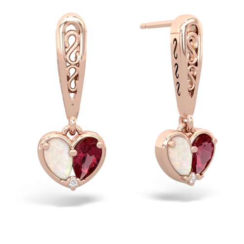 opal-lab ruby filligree earrings
