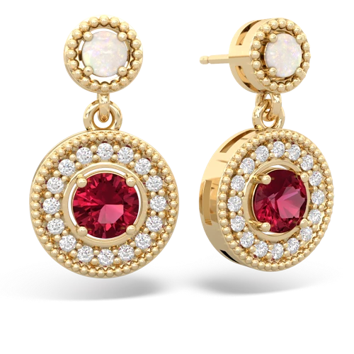 opal-lab ruby halo earrings