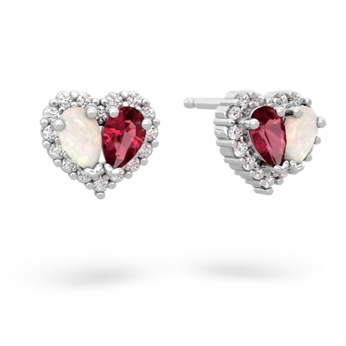 opal-lab ruby halo-heart earrings