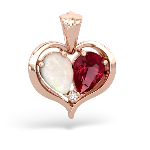 opal-lab ruby half heart whole pendant
