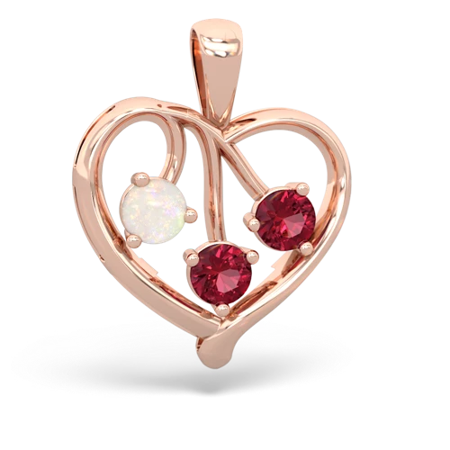 Opal Genuine Opal with Lab Created Ruby and Lab Created Pink Sapphire Glowing Heart pendant Pendant