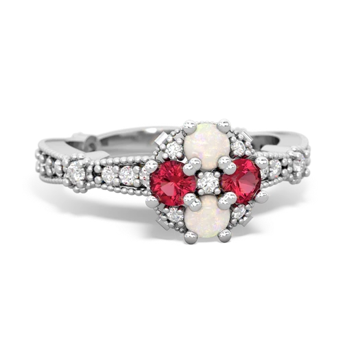 opal-lab ruby art deco engagement ring