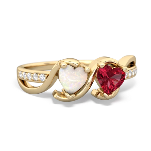 opal-lab ruby double heart ring