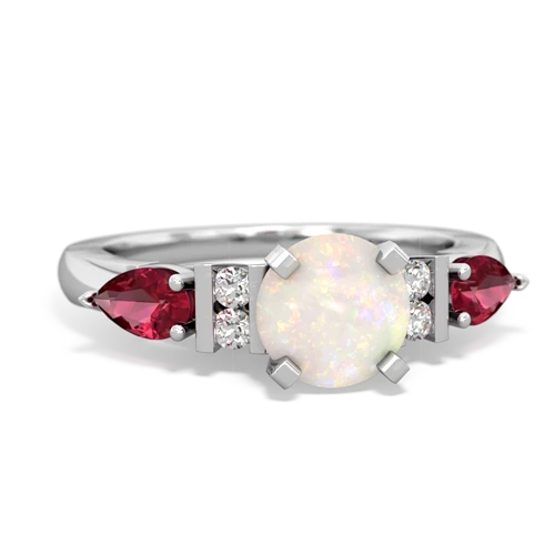 Opal Genuine Opal with Lab Created Ruby and Lab Created Pink Sapphire Engagement ring Ring