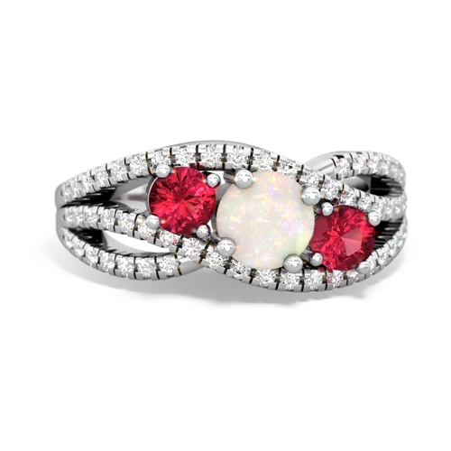 opal-lab ruby three stone pave ring