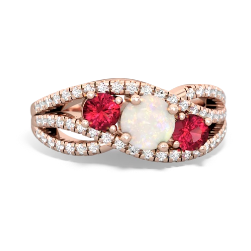 opal-lab ruby three stone pave ring