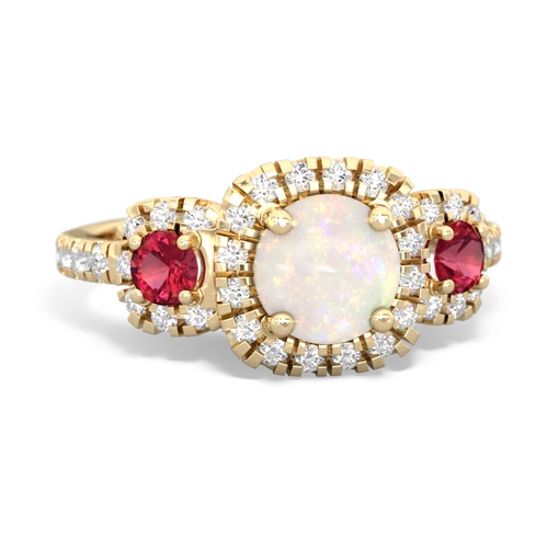 Opal Genuine Opal with Lab Created Ruby and Genuine Fire Opal Regal Halo ring Ring