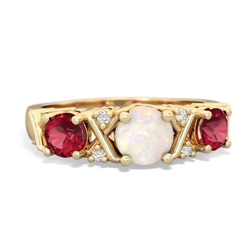 Opal Genuine Opal with Lab Created Ruby and Lab Created Pink Sapphire Hugs and Kisses ring Ring