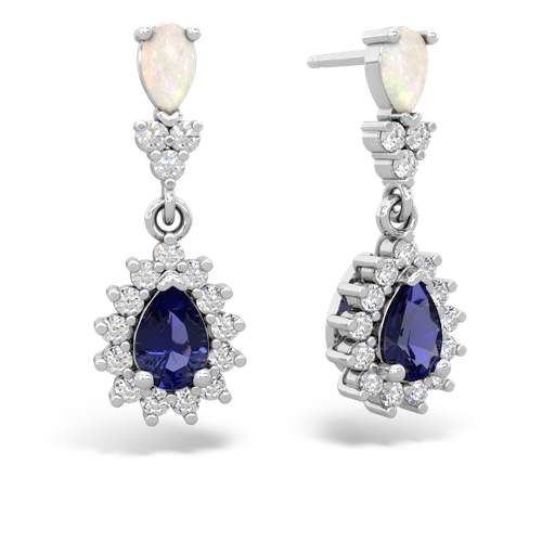 Opal Genuine Opal with Lab Created Sapphire Halo Pear Dangle earrings Earrings