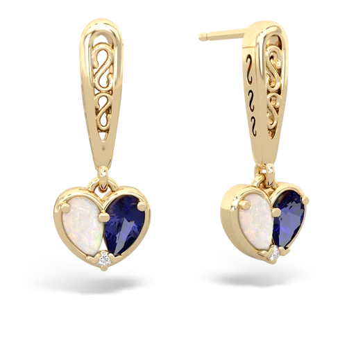 opal-lab sapphire filligree earrings