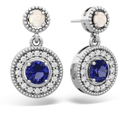 Opal Genuine Opal with Lab Created Sapphire Halo Dangle earrings Earrings
