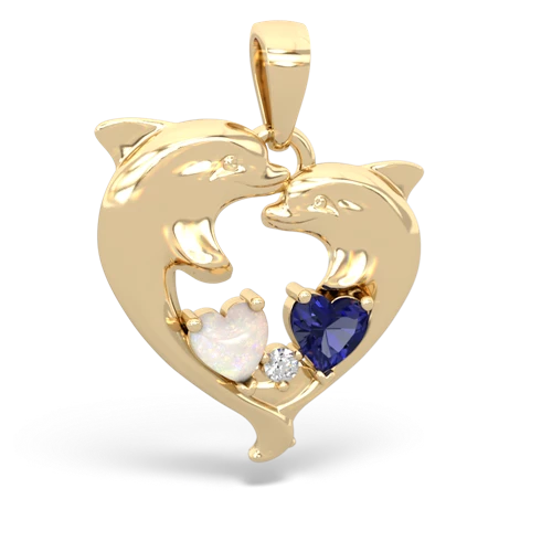 Opal Genuine Opal with Lab Created Sapphire Dolphin Heart pendant Pendant