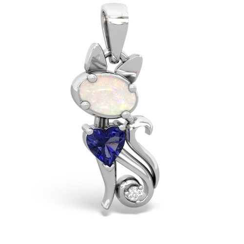 opal-lab sapphire kitten pendant