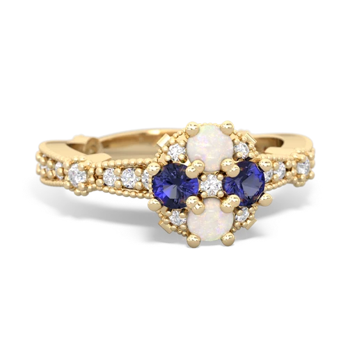 Opal Genuine Opal with Lab Created Sapphire Milgrain Antique Style ring Ring