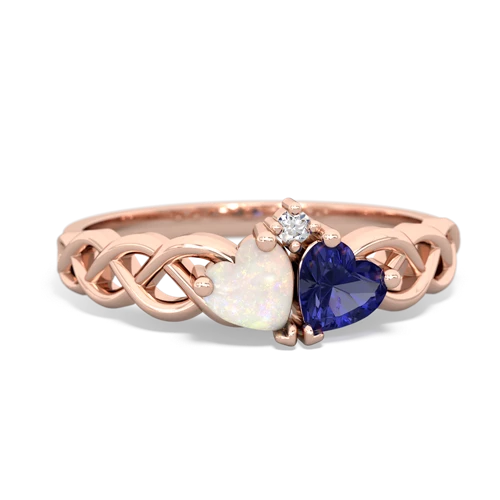 Opal Genuine Opal with Lab Created Sapphire Heart to Heart Braid ring Ring