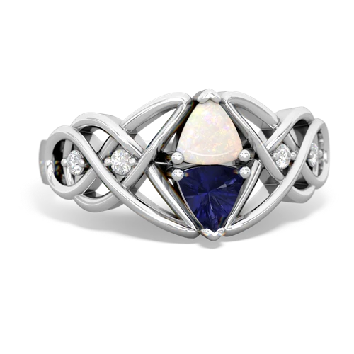 opal-lab sapphire celtic knot ring