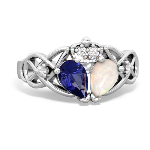 opal-lab sapphire claddagh ring