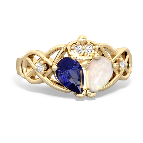 opal-lab sapphire claddagh ring