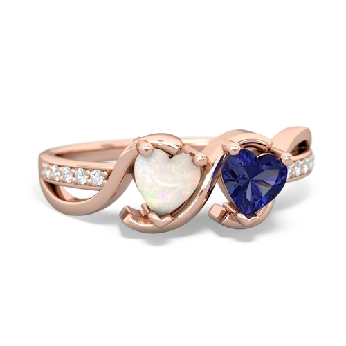 opal-lab sapphire double heart ring