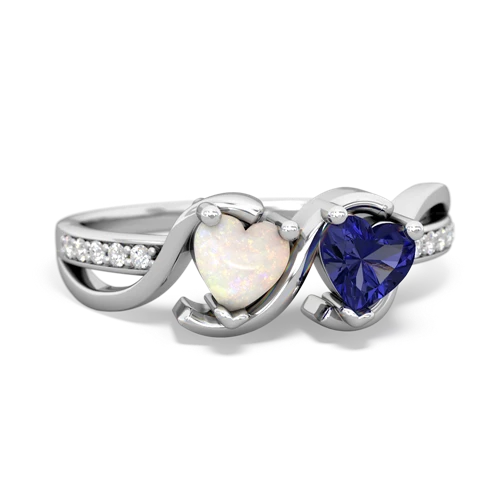 opal-lab sapphire double heart ring