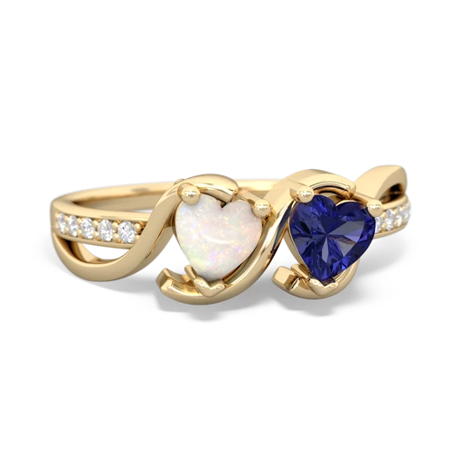 opal-lab sapphire double heart ring