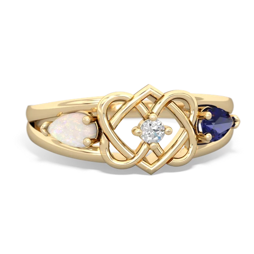 Opal Genuine Opal with Lab Created Sapphire Hearts Intertwined ring Ring
