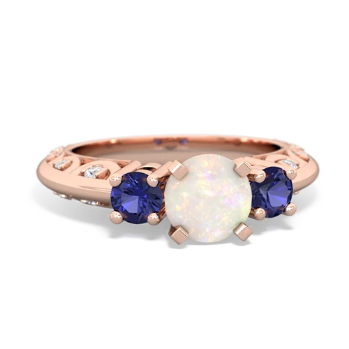 Opal Genuine Opal with Lab Created Sapphire Art Deco ring Ring