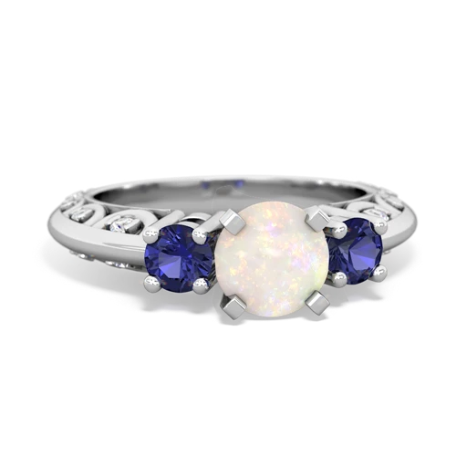 opal-lab sapphire engagement ring