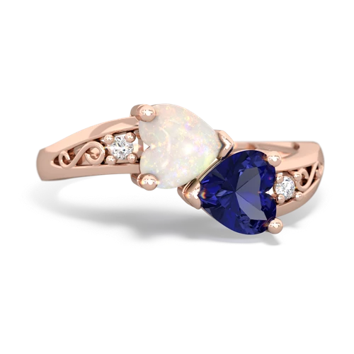 Opal Genuine Opal with Lab Created Sapphire Snuggling Hearts ring Ring