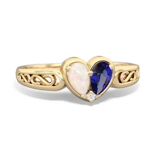 Opal Genuine Opal with Lab Created Sapphire filligree Heart ring Ring