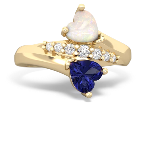 Opal Genuine Opal with Lab Created Sapphire Heart to Heart Bypass ring Ring