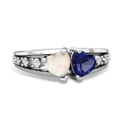 Opal Genuine Opal with Lab Created Sapphire Heart to Heart ring Ring