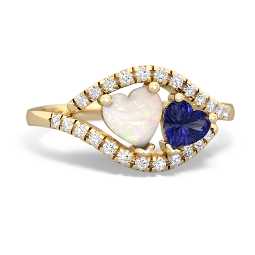 Opal Genuine Opal with Lab Created Sapphire Mother and Child ring Ring