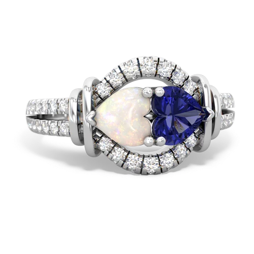 Opal Genuine Opal with Lab Created Sapphire Art-Deco Keepsake ring Ring