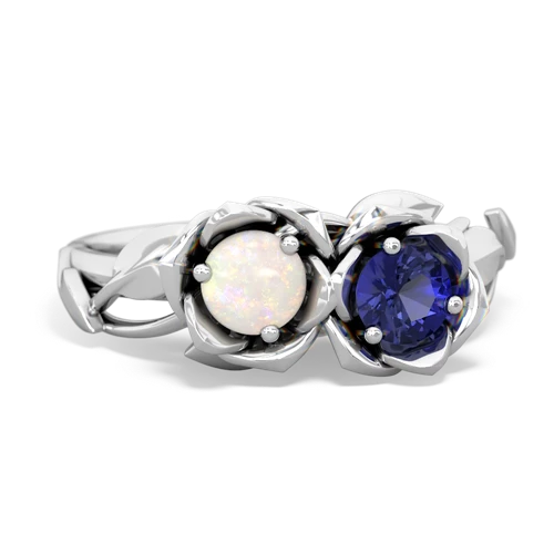Opal Genuine Opal with Lab Created Sapphire Rose Garden ring Ring