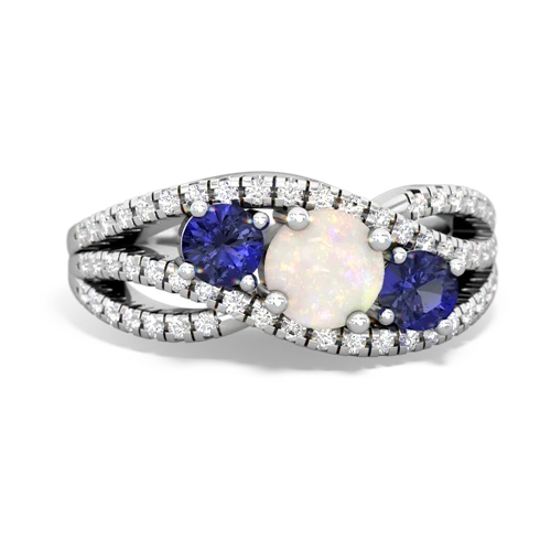 opal-lab sapphire three stone pave ring