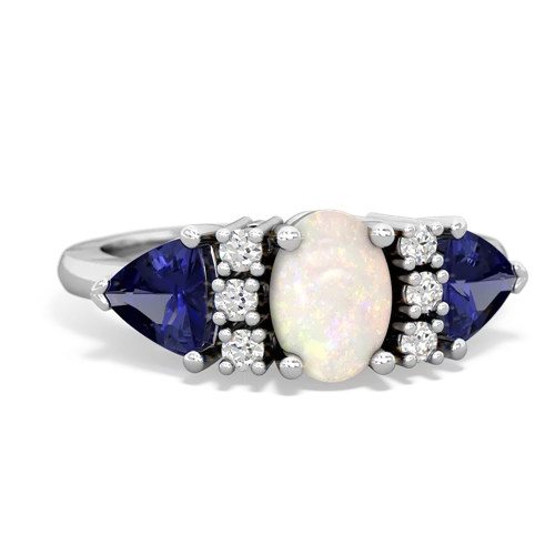 Opal Genuine Opal with Lab Created Sapphire and Genuine Opal Antique Style Three Stone ring Ring