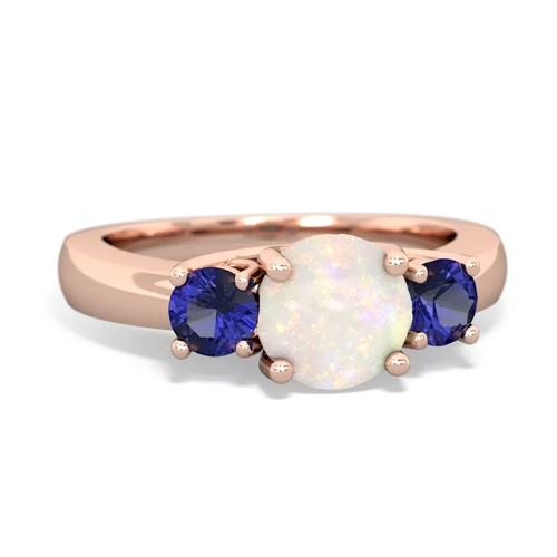 Genuine Opal with Lab Created Sapphire and Genuine London Blue Topaz Three Stone Trellis ring