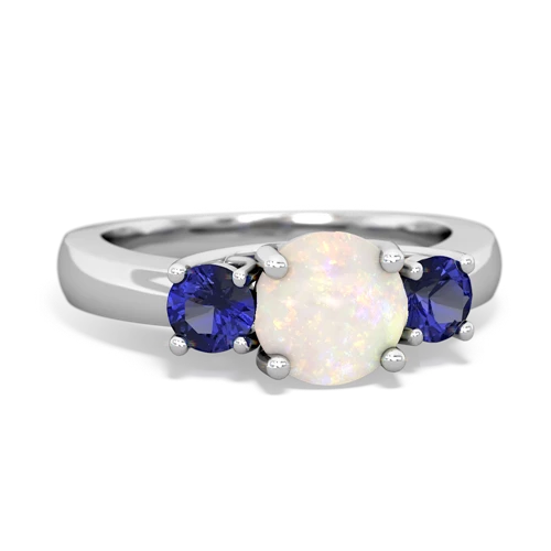 Opal Genuine Opal with Lab Created Sapphire and  Three Stone Trellis ring Ring