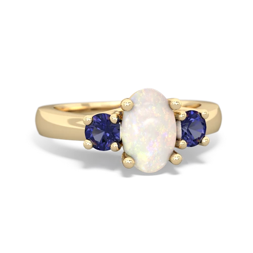 Opal Genuine Opal with Lab Created Sapphire Three Stone Trellis ring Ring