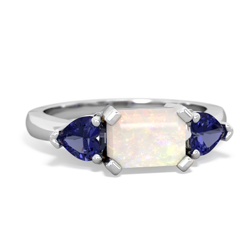 Opal Genuine Opal with Lab Created Sapphire and  Three Stone ring Ring